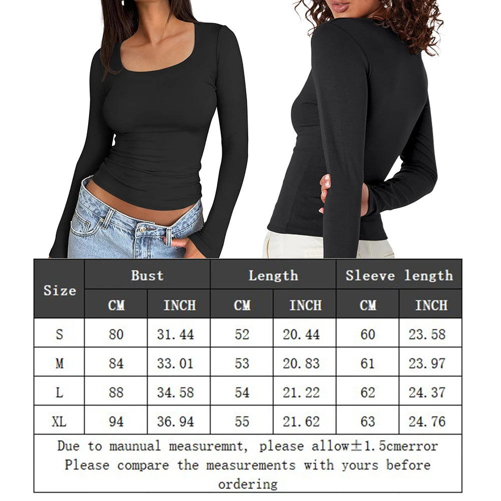 Women Long Sleeve Shirts Solid Color Crew Neck Casual Shirt/Top Style Double Layering T Shirts Winter Clothes