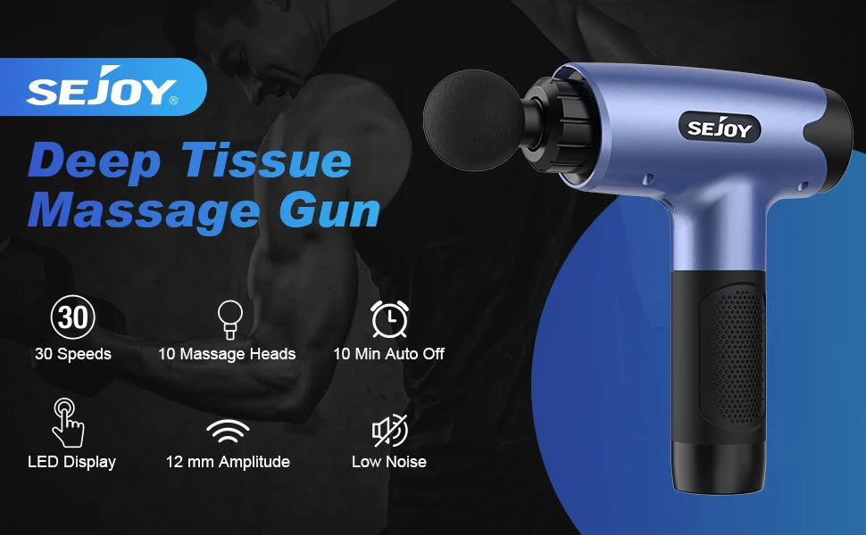 Sejoy WS-028 Fascia Gun Tissue Massager 30 Speeds Lightweight Body Massage/with LED Touch Screen 10 Replaceable Massage Heads