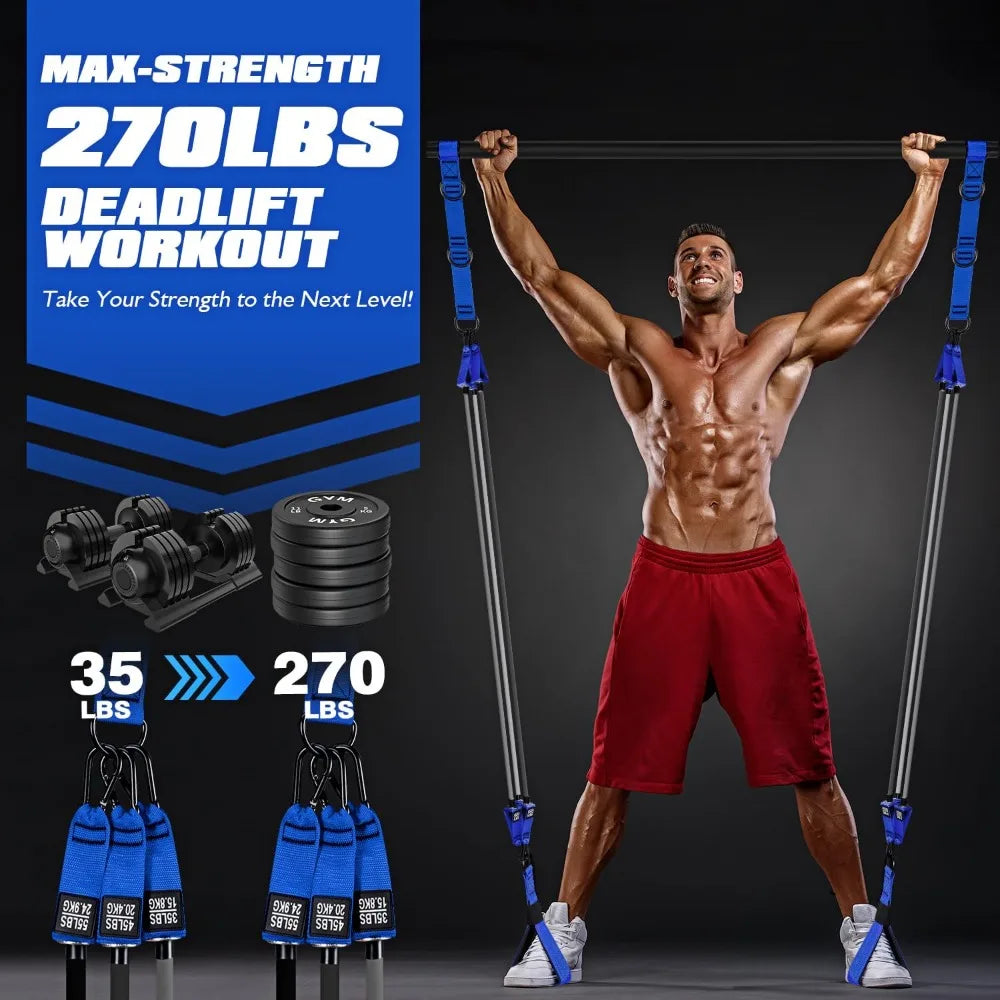 Heavy Duty Pilates Bar Kit with Resistance Bands Portable/Home Gym Equipment for Full Body Workout Arm Abs Waist