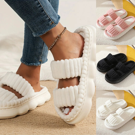 Autumn Winter New Women Home Slippers Open-Toe Cross Band Linen/Soled Indoor Slides Linen Soled Non-Slip Slippers
