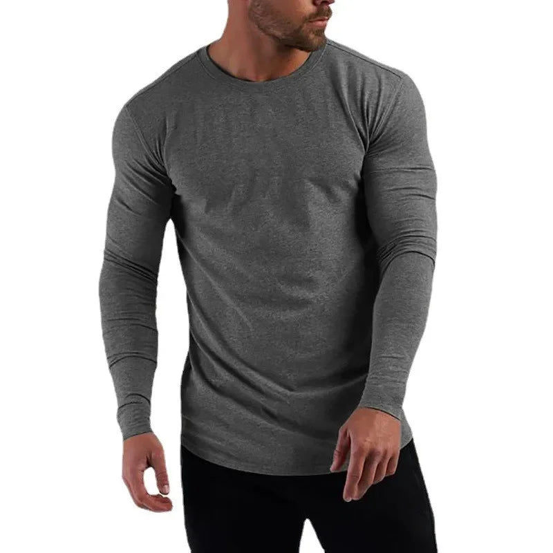 Plain Cotton Breathable Long Sleeve Clothing Gym Fitness Bodybuilding/Sport T-shirts Men's Workout Casual Slim Fit Autumn Shirts