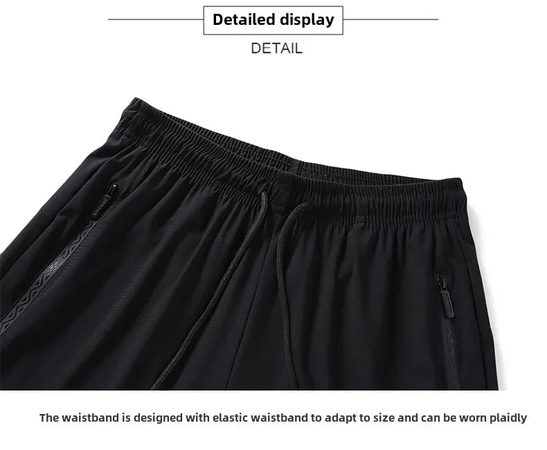 Men's solid color pants summer ice silk elastic quick drying/loose sports pants suitable for casual and business wear M-8XL