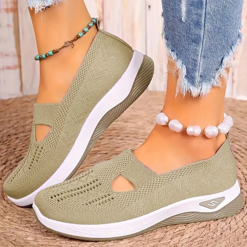 Women's shoes Solid Color Breathable Sneakers casual sneaker/women's summer sneakers Low-top Knitted Casual Shoes Mom Shoes