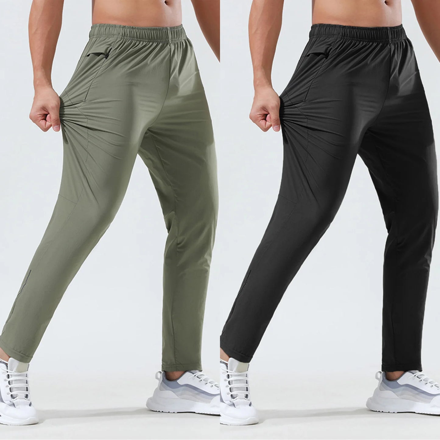 Loose Thin Silk Outdoor Business Casual Pants For Men Fitness/Leisure Training Pants Solid Running Pants