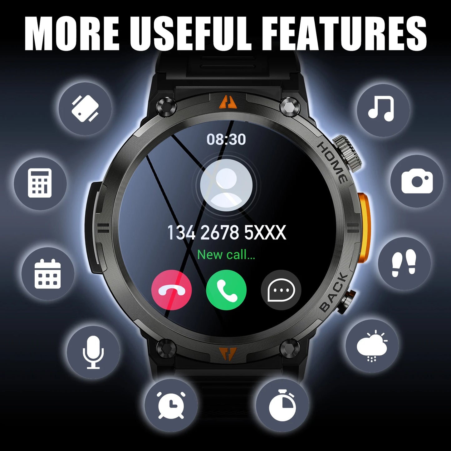 EIGIIS New KE3 Bluetooth Call Smart Watch Full Touch Screen/Health Monitor Clock With Flashlight  For IOS Android