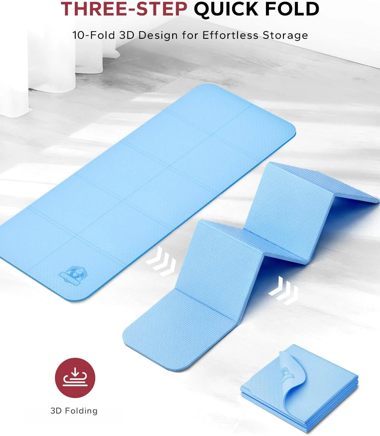 HAPBEAR Foldable Yoga Mat - 72"x24"x0.24" (6mm), Non-Slip/TPE Exercise Mat for Home Workout Yoga Pilates Stretching
