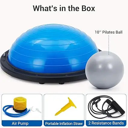Half Exercise Ball,60Cm Balance Ball Trainer with Non-Slip Base 2 Bands/Pump & Extra Balls For Yoga Workouts Pilates Fitness