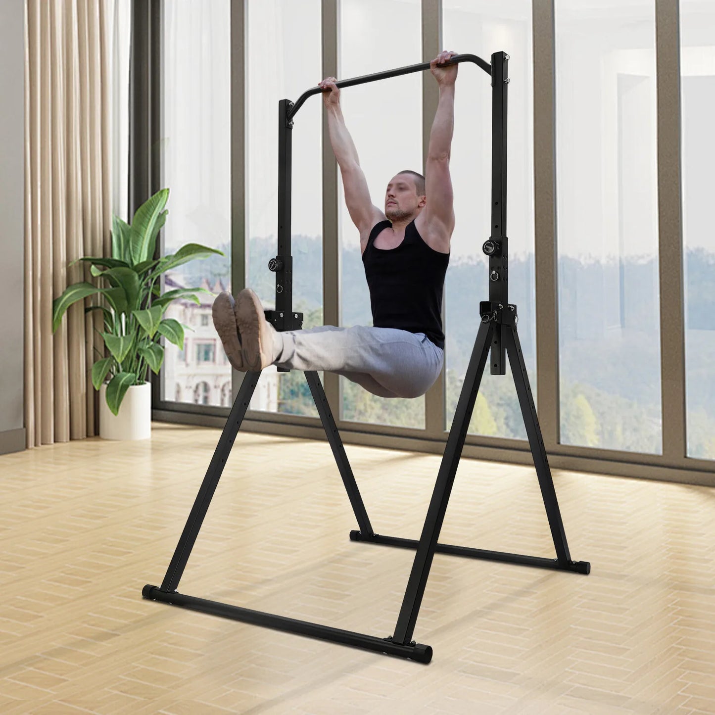Triangular Pull Up Station, Adjustable Height Strength Training/Workout Equipment Foldable Horizontal Bar for Home Gym