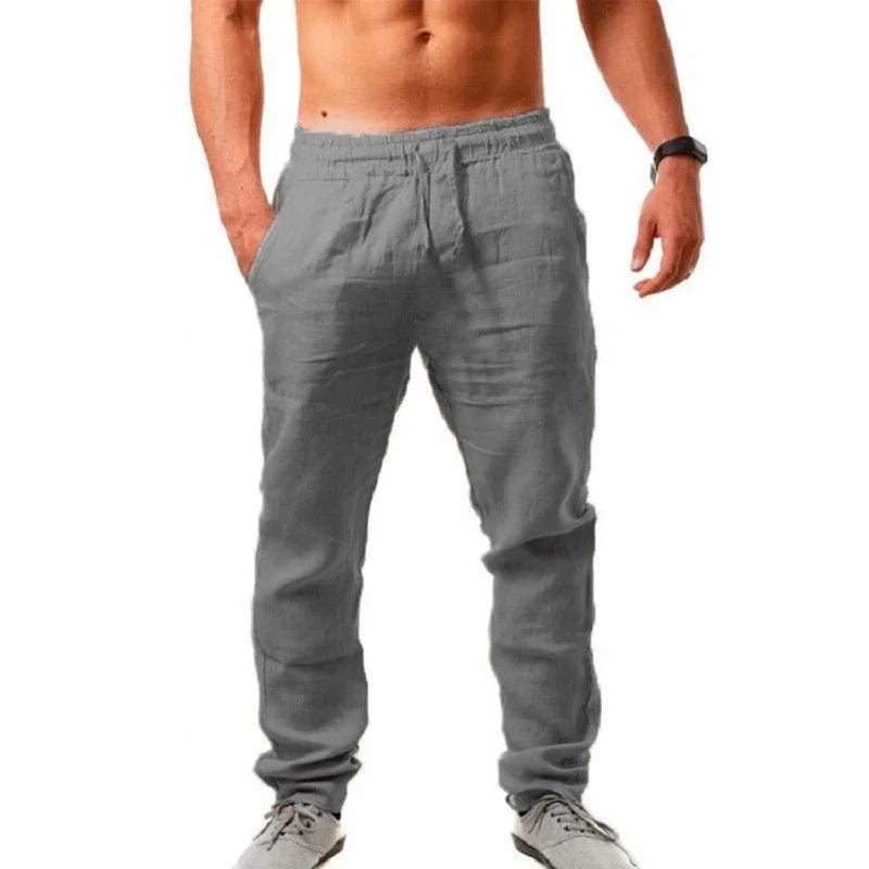 Men's Cotton Linen Pants Male Autumn New Breathable/Solid Color Linen Trousers Fitness Streetwear S-3XL