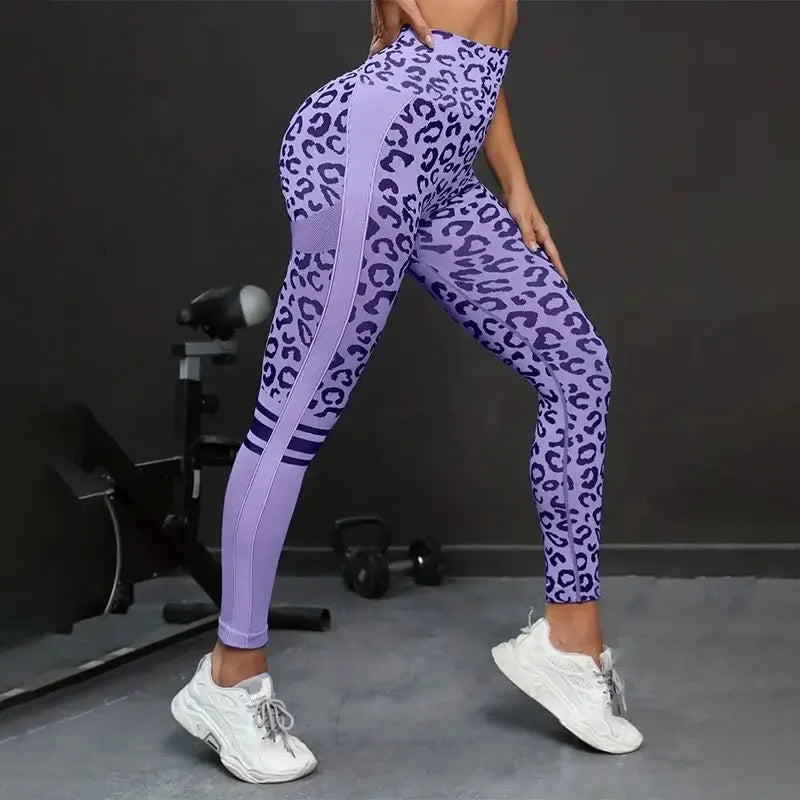 Yoga 9 Minute Pants High Waist Belly Stretch Tights/Leopard Print Seamless Quick Drying Fitness Pants
