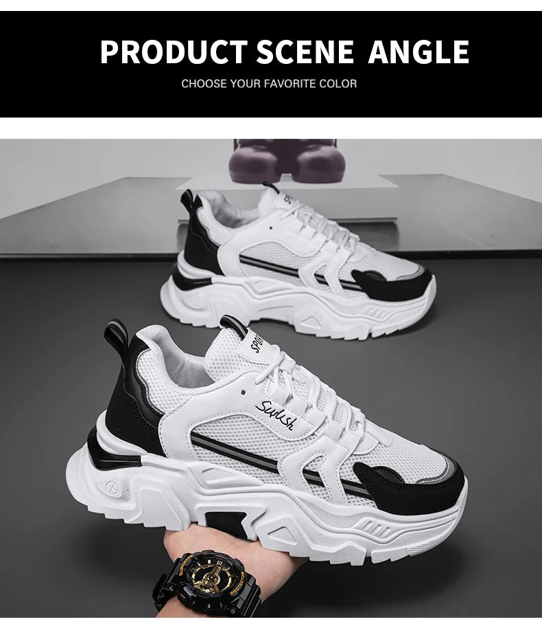 Men's thick soled casual mesh panel shoes summer breathable/soft soled running shoes outdoor fashion sports shoes male sneakers