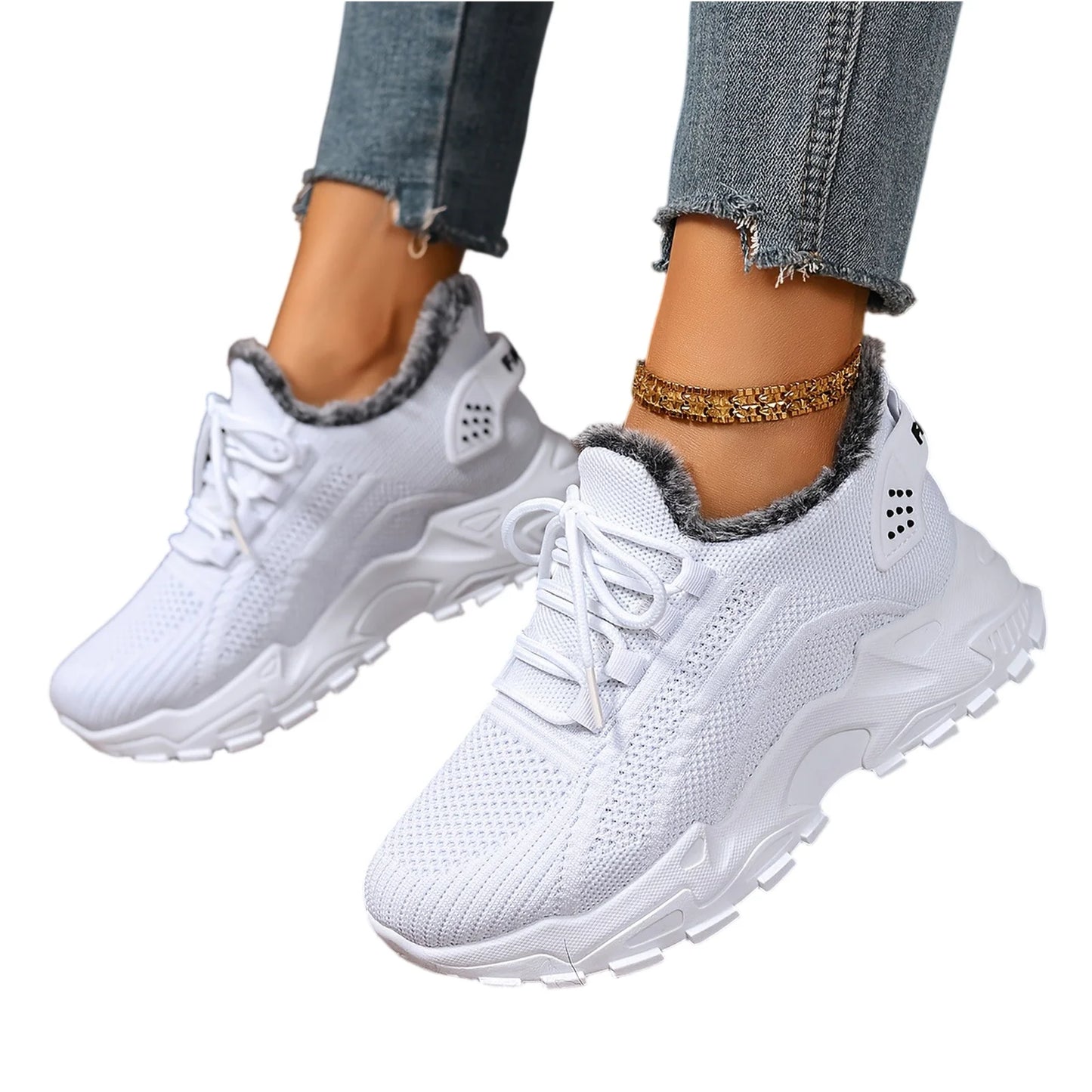 Sneakers Women's Winter Warm Sports Shoes Non Slip Soles/Suitable for Cold Weather Outdoor Walking Sports Shoes Ladies Sneakers