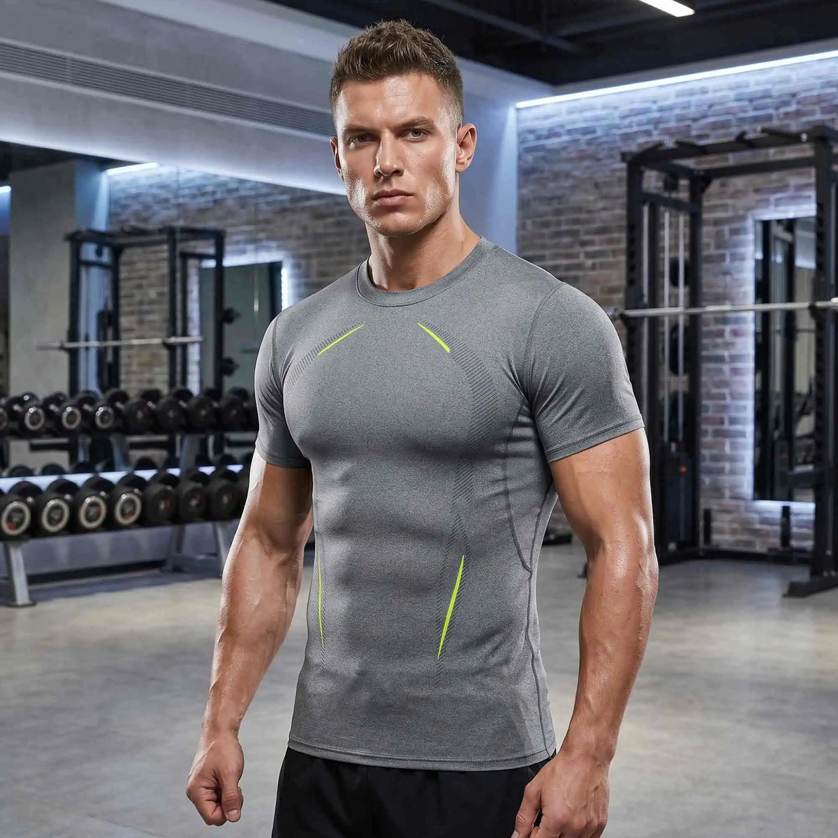 3-Pack Men's Compression Shirts Short Sleeve Gym Tops/Contour Line Workout Tees Moisture-Wicking Quick-Dry Performance