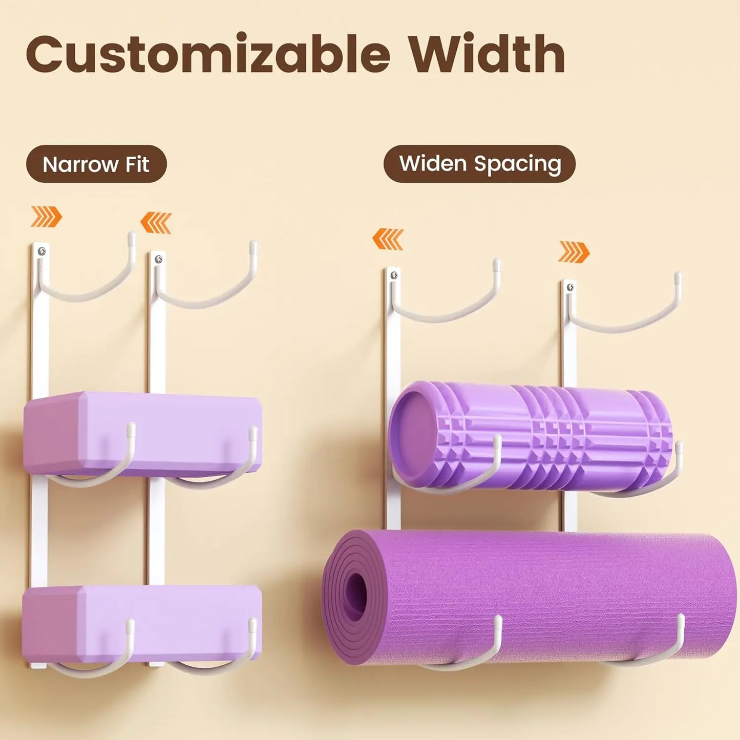 3-Tier Wall Mount Yoga Mat Holder Storage Rack/for Foam Roller and Blocks White Metal Organizer