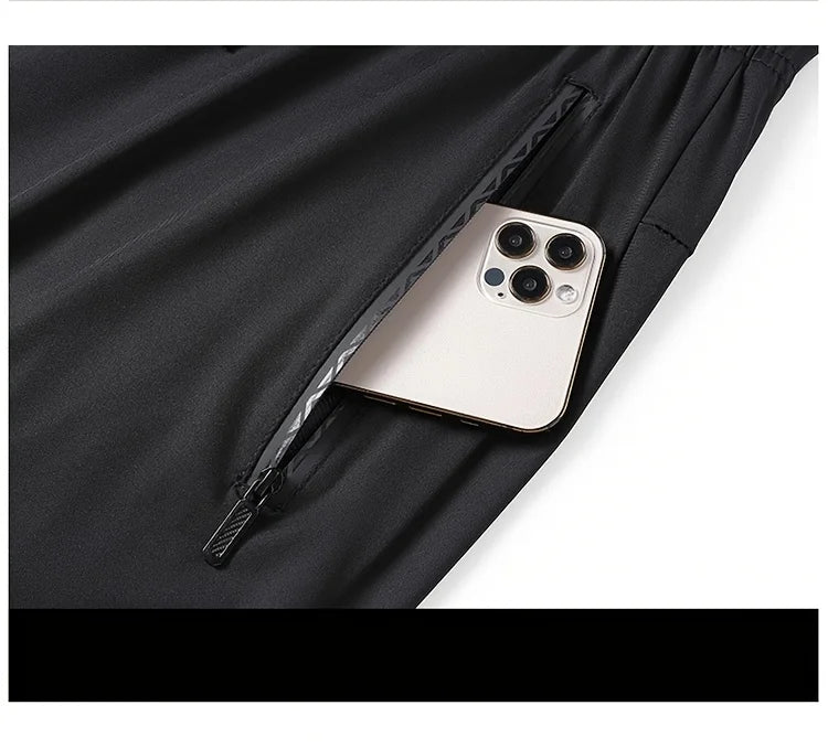 Men Breathable Quick Dry Sports Pants Moisture Wicking Trousers/with Reflective Print Drawstring Pockets & Zipper Details Outdoor Pants