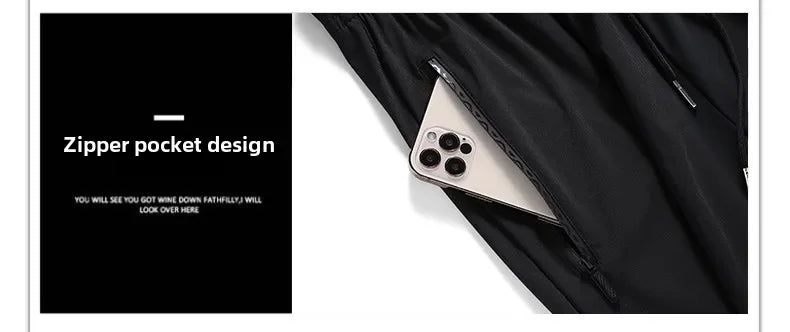 Men's solid color pants summer ice silk elastic quick drying/loose sports pants suitable for casual and business wear M-8XL