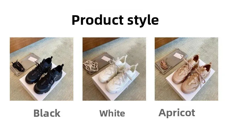 2026 New D-style Multi Color Shoes Women Genuine Leather Round Toe/Lace Up Platform Height Increasing Casual Sports Sneakers