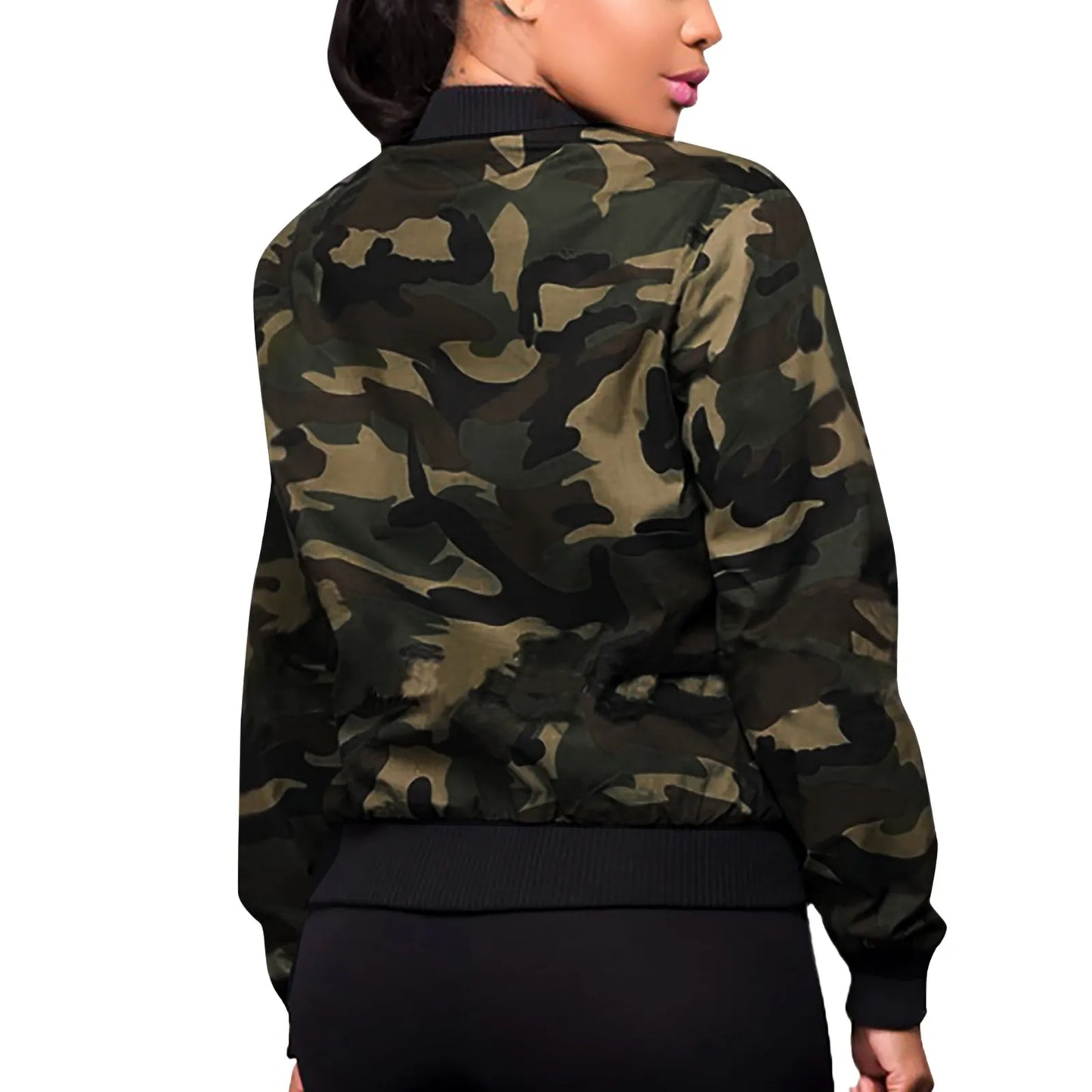 Harajuku Zipper Bomber Jacket Women Street Style/Camouflage Baseball Jackets Ladies Coat With Pockets