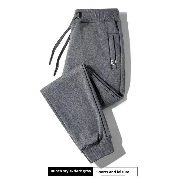 Men's Autumn/Winter Fleece-Lined and Thickened Sweatpants/Versatile Casual Straight-Leg Pants Loose-Fitzip U pocket Solid Color