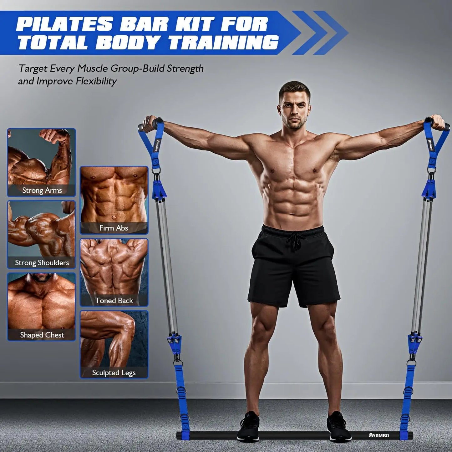 Heavy Duty Pilates Bar Kit with Resistance Bands Portable/Home Gym Equipment for Full Body Workout Arm Abs Waist