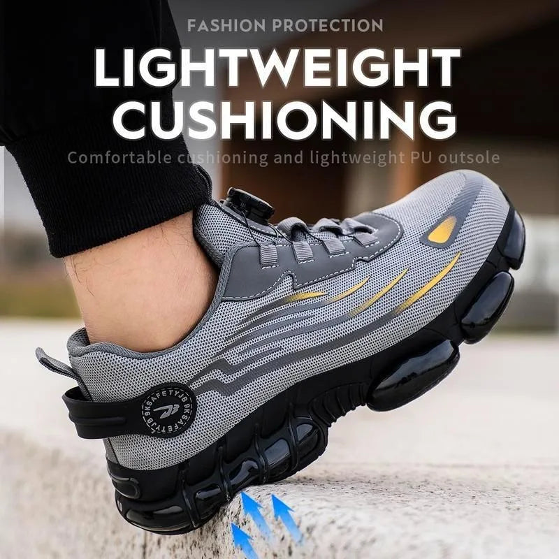Men's Lace Up Low Top Anti Piercing & Anti Smashing Safety Shoes/with Rotating Button, Contrast Mesh Work Shoes, for Outdoor
