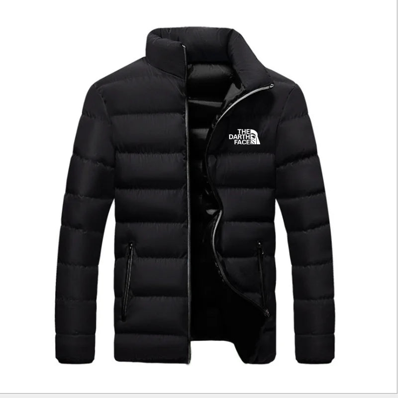 men's trendy casual wear new warm parka winter coat solid color/stand up collar zipper windproof cotton printed jacket