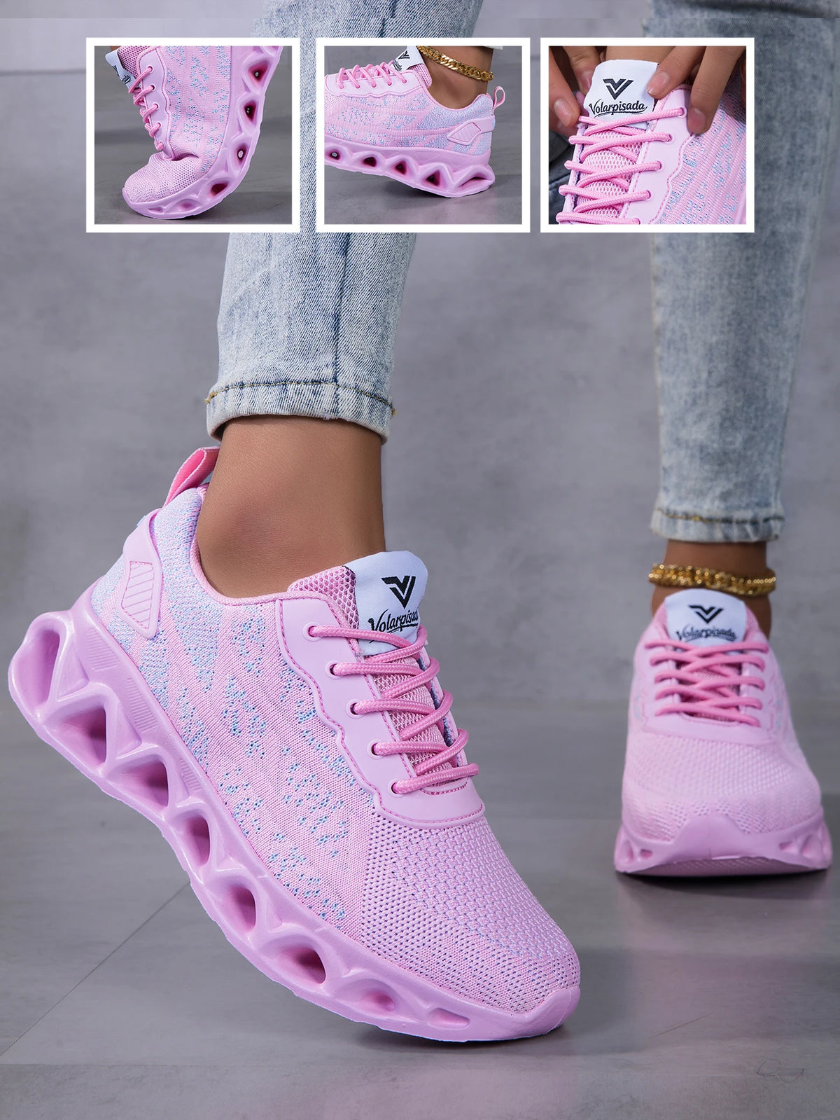 Women Breathable Flying Woven Blade Sneakers Hollow Shock Absorbing/Cushion Athletic Shoes, Lightweight Mesh Non Slip Sneaker