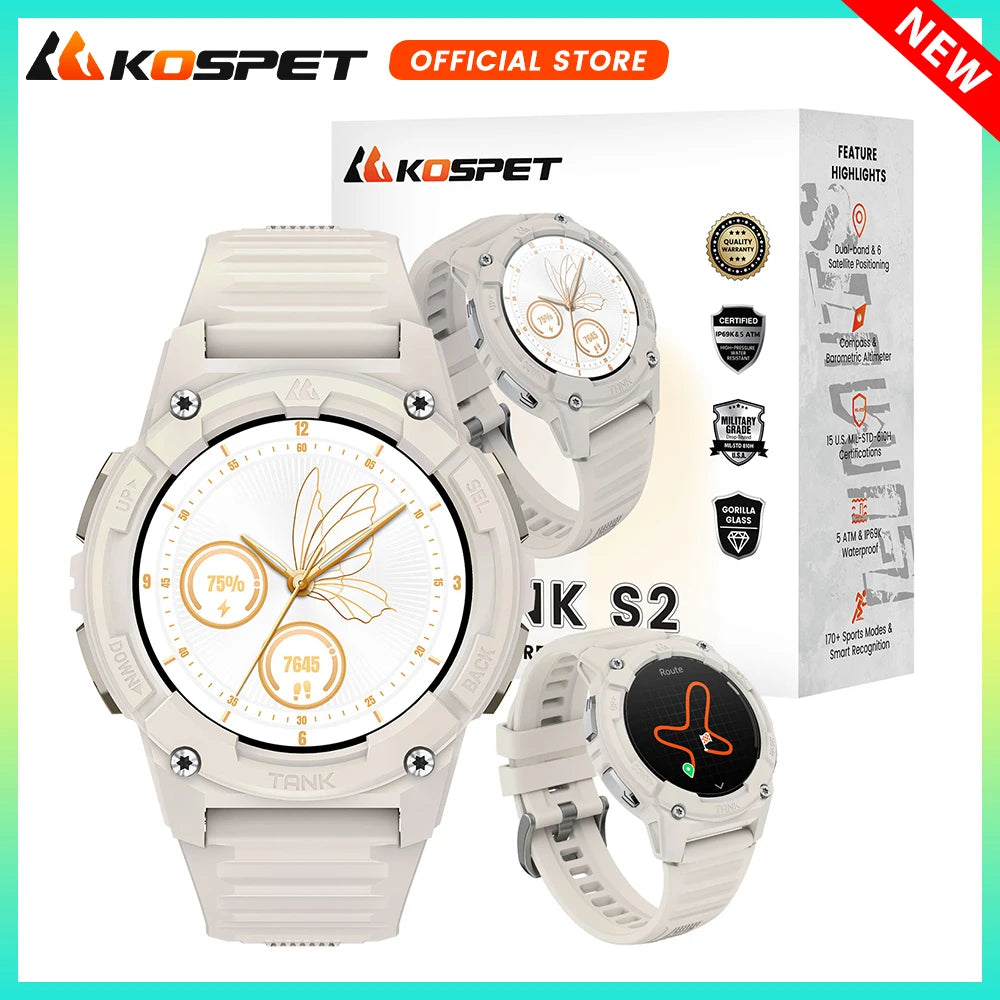 KOSPET TANK S2 GPS Smart Watch For Women Compass Altimeter Barometer/Bluetooth Call AI Voice AMOLED IP69K Waterproof Smartwatch