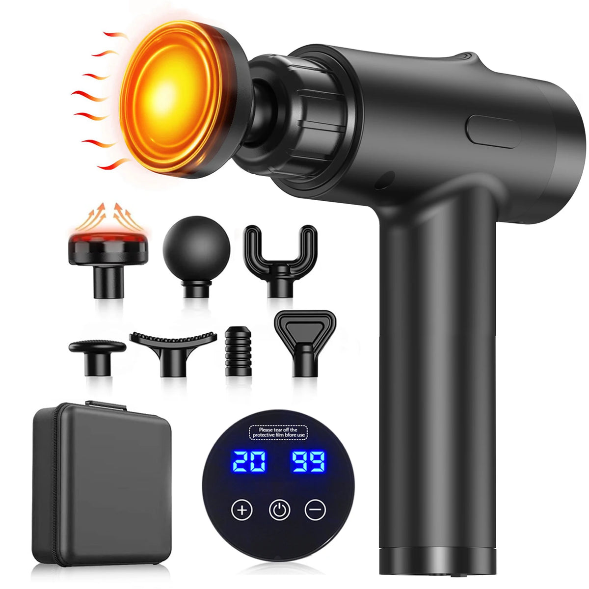 LINGTENG Deep Tissue Massage Gun, Portable Electric Muscle Massager 20‑Speed Levels/7 Massage Heads 1800mAh Rechargeable Battery