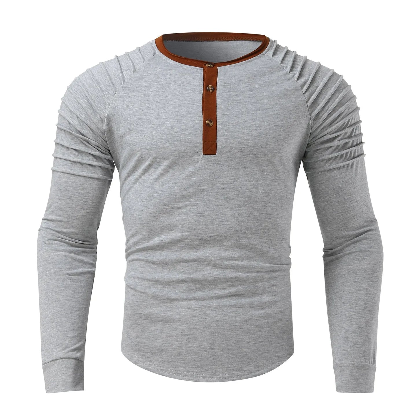 Men's Ruched Long Sleeve T-Shirts Sport Casual Half Button/Round Neck Pullovers Tops Vintage Loose Leisure Slim Clothing