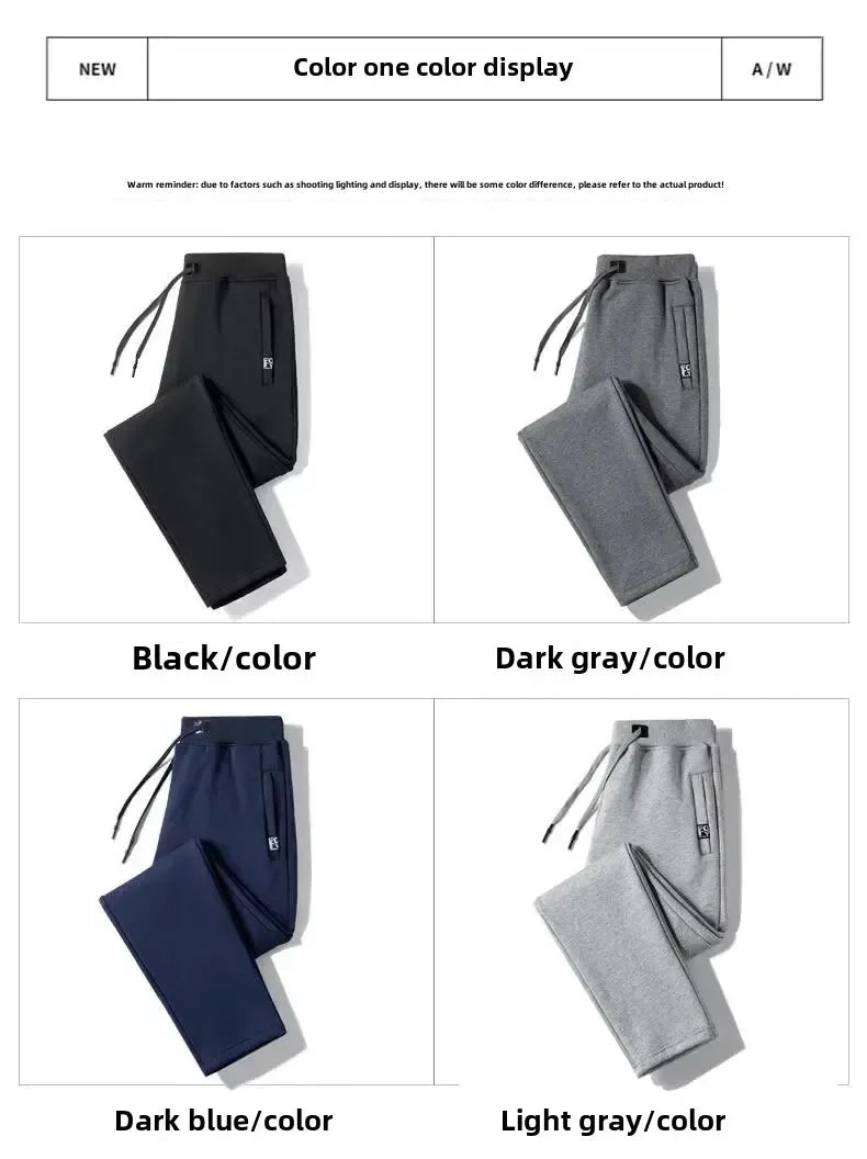Men's Autumn/Winter Fleece-Lined and Thickened Sweatpants/Versatile Casual Straight-Leg Pants Loose-Fitzip U pocket Solid Color