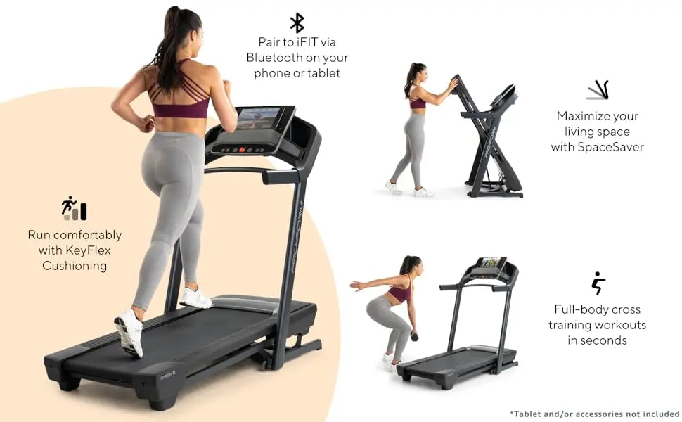 Treadmill for Walking and Running with 5” Display/Built-in Tablet Holder and Space Saver Design Fitness Equipment