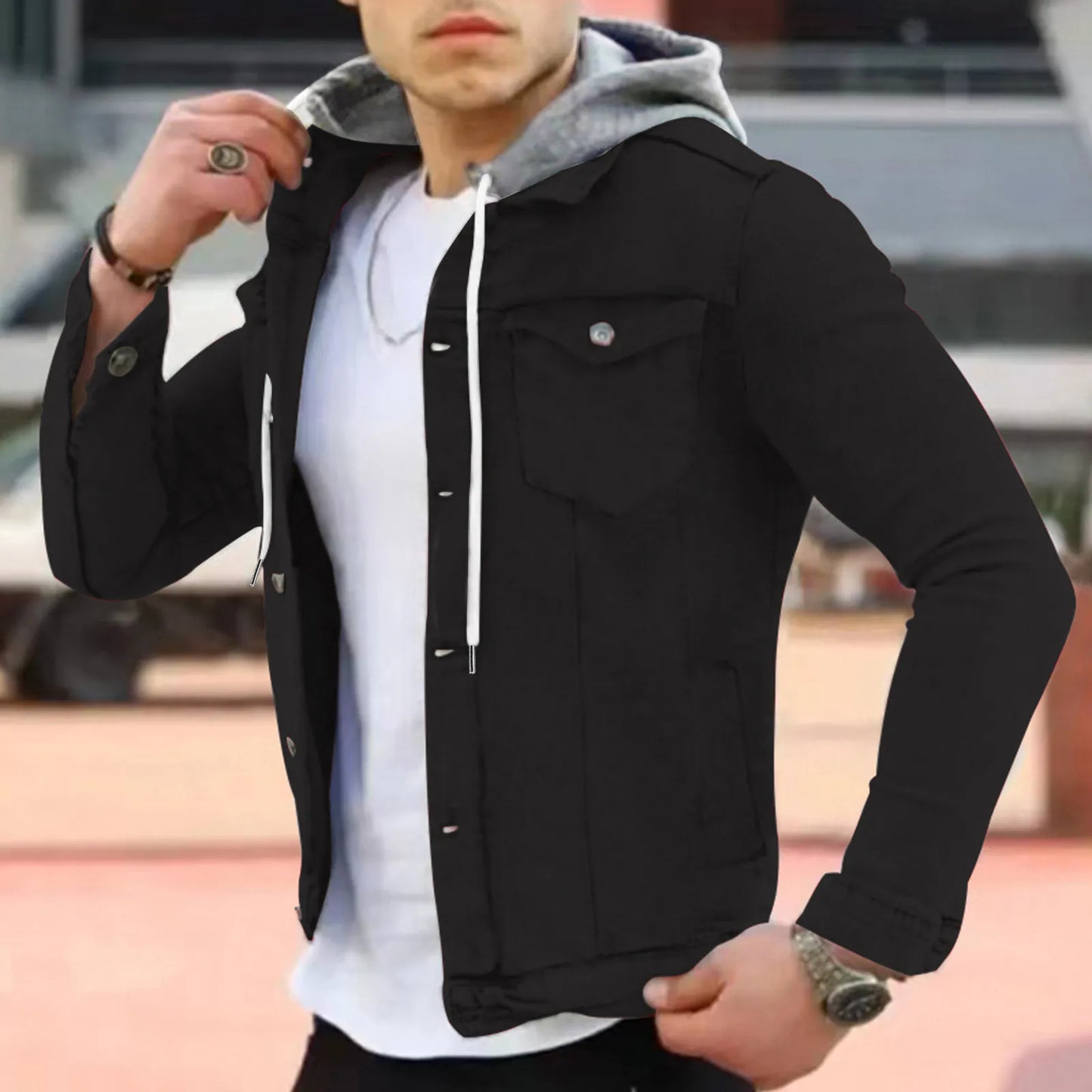 Solid Color Jeans Jackets Men Spring Autumn/Fashion Leisure Buckle Lapel Slim Denim Jacket