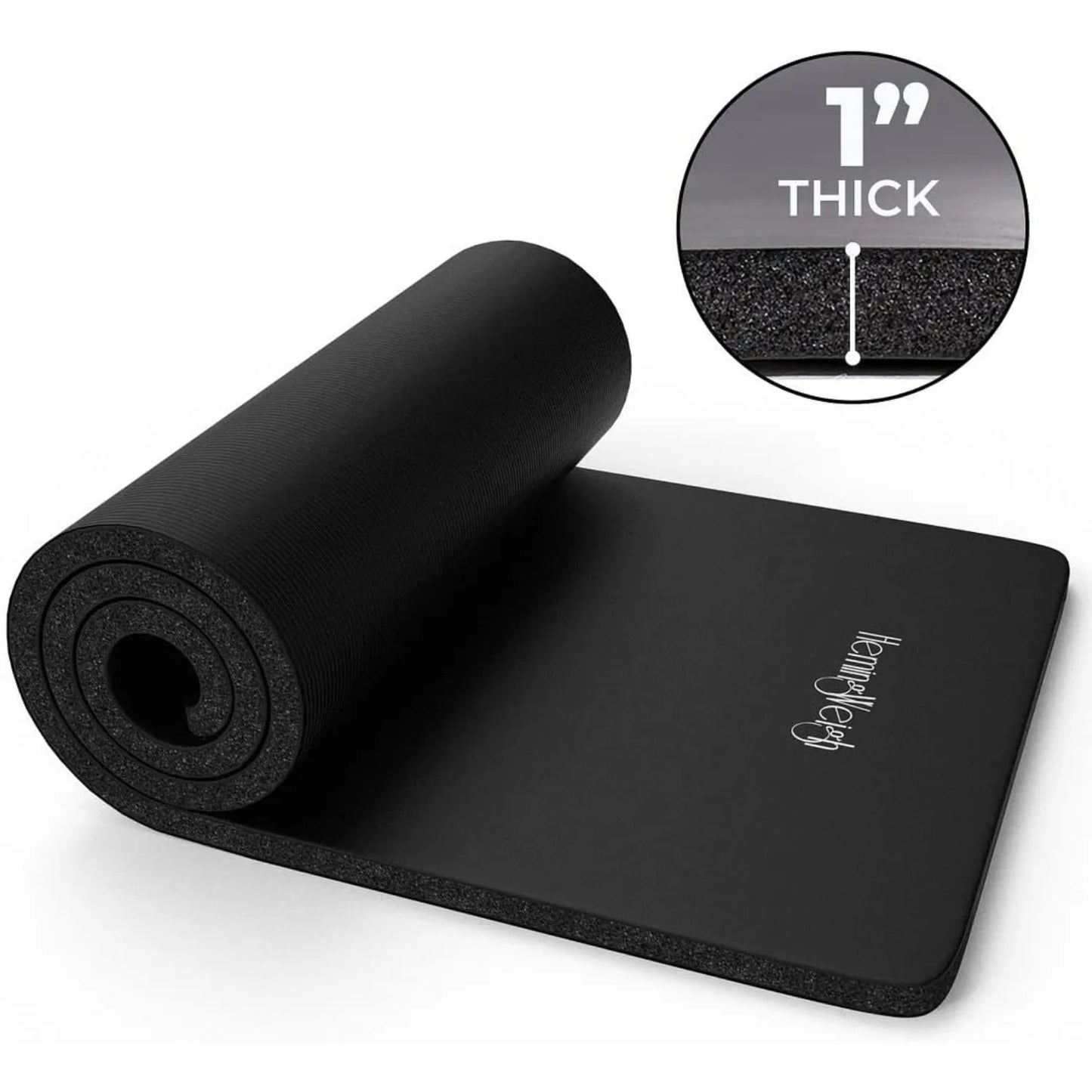 HemingWeigh Yoga Mat 1 Inch Thick Non Slip Yoga Mat/for Home Workout Indoor and Outdoor Use Black Mat