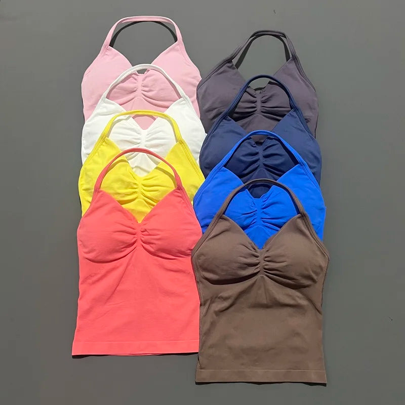 Histello Longline Strappy Top Women Sports Yoga Vest Fitness Tank Top/Gym Beautiful Open Back Bra Running Workout Halter