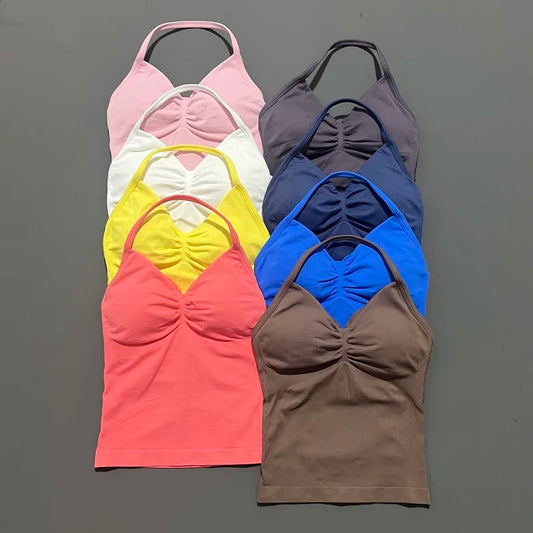 Histello Longline Strappy Top Women Sports Yoga Vest Fitness Tank Top/Gym Beautiful Open Back Bra Running Workout Halter