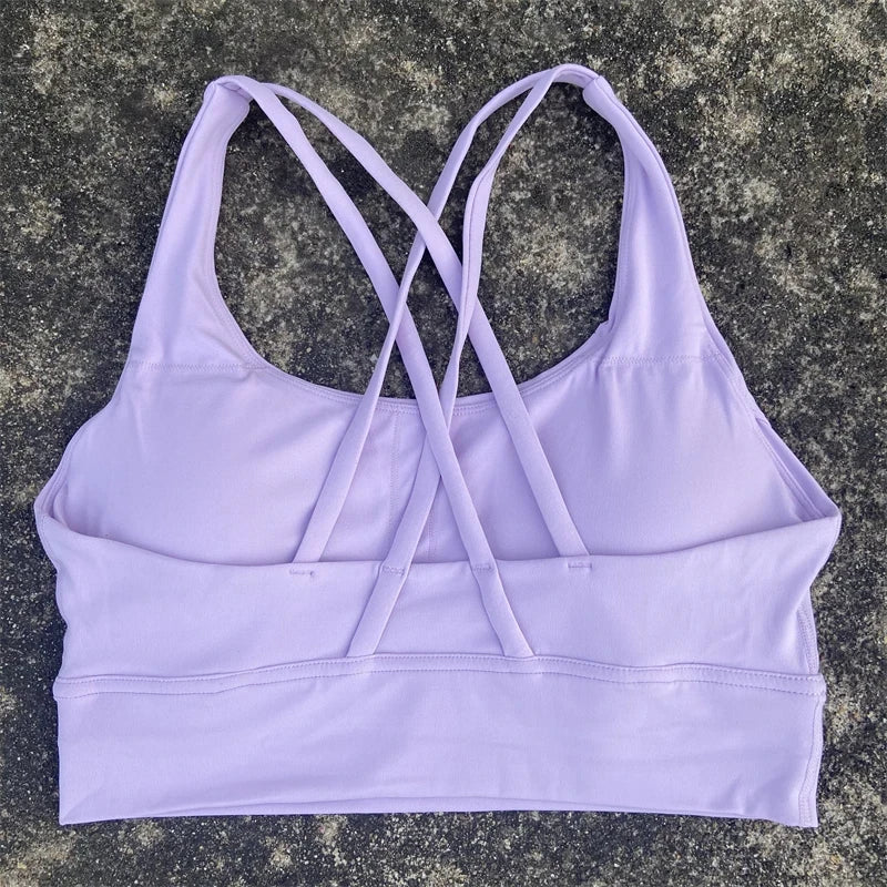 Cross Straps Sports Bra Women Gym Sports Top High Support/Fitness Bralette Yoga Vest Push Up Running Underwear With Chest Pad