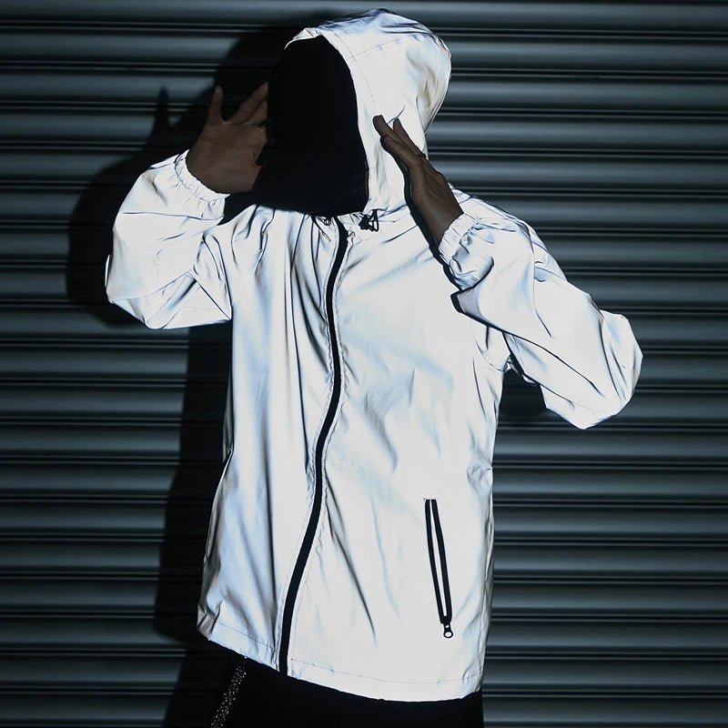 Night Reflective Clothes Spring New Men's Hooded Jacket Outdoor/Run Casual Windproof Coat Couples Hip-hop Streetwear S-5XL