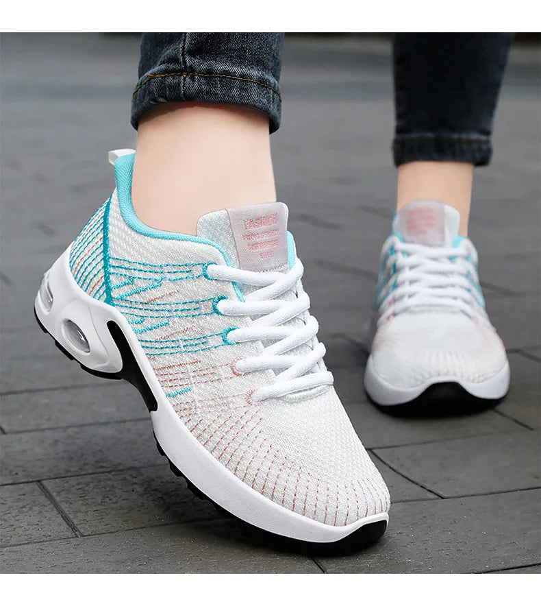 Trendy Shoes for Women Summer Breathable Comfortable Sneakers/Lace up Running Shoes Women's Knit Mesh Design Sports Shoes