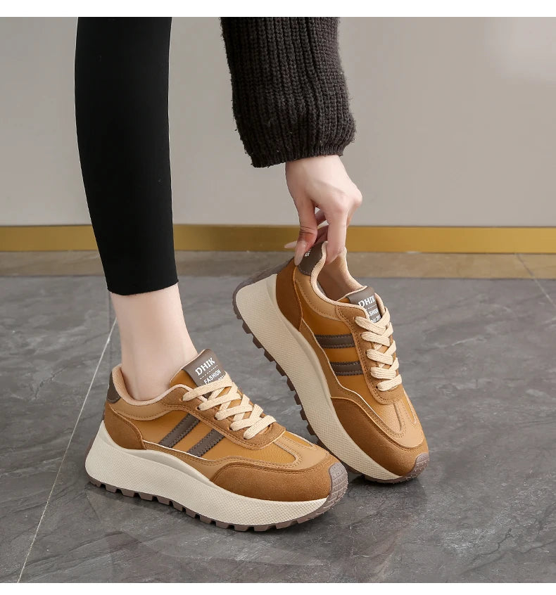 New Summer Autumn Women's Shoes With Thick Sole Casual Board Shoes/Spliced Sports Leather Surface Shoes For Students