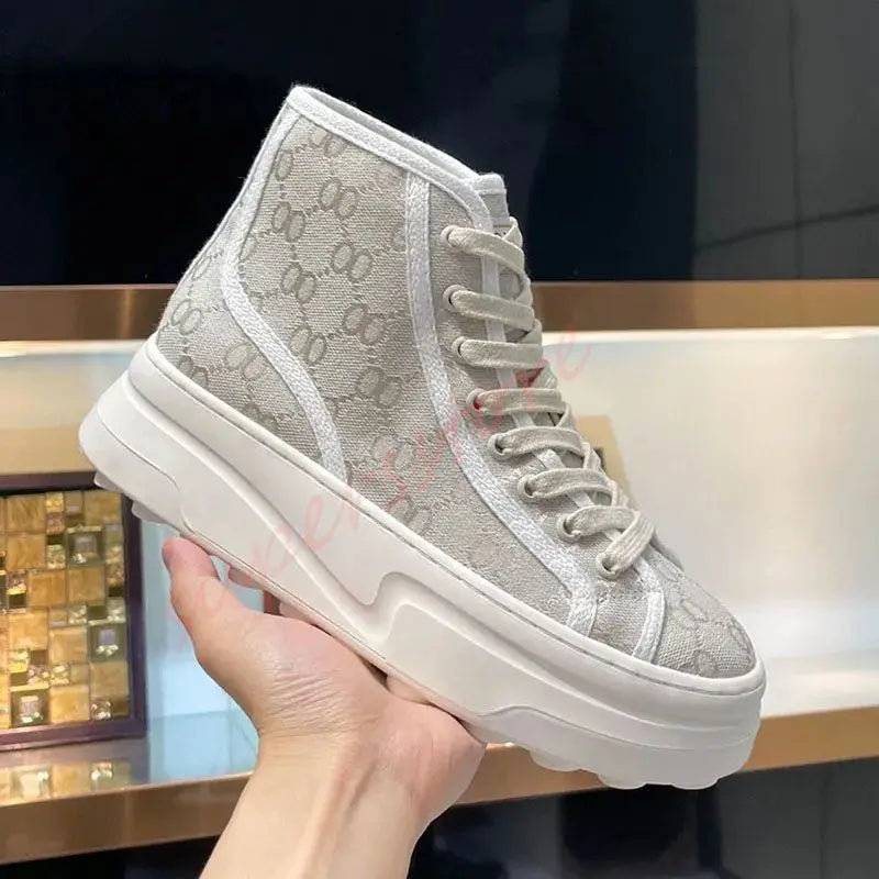 2026 Luxury Brand Famous Designer Women's Thick Soled Canvas Shoes/Retro Height Increasing Casual Correct Version Canvas Shoes