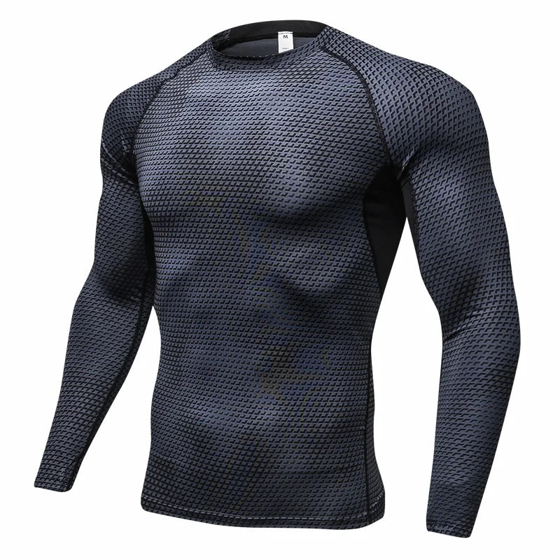 Men's Fitness Running Training Long-Sleeved Shirts Tight Elastic/Quick-Drying Clothes Gym T-Shirt Workout Athletic Undershirts