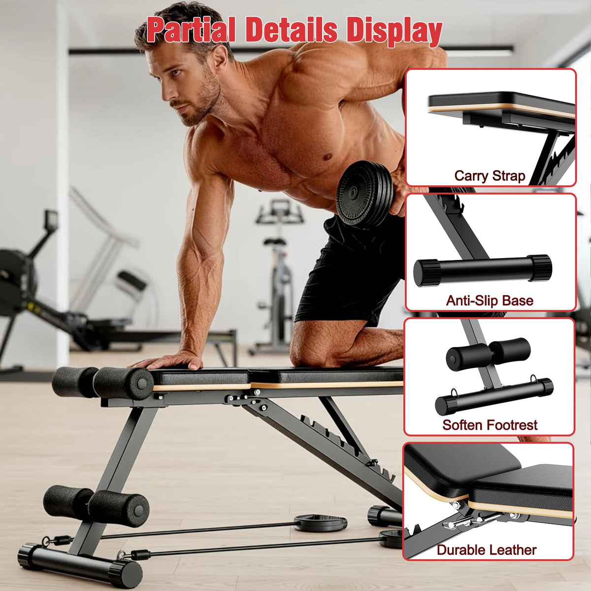 Foldable Dumbbell Bench Multifunctional Full Body Workout Home Gym/Adjustable Weight Bench with 660 lbs Capacity for Chest Shoulder