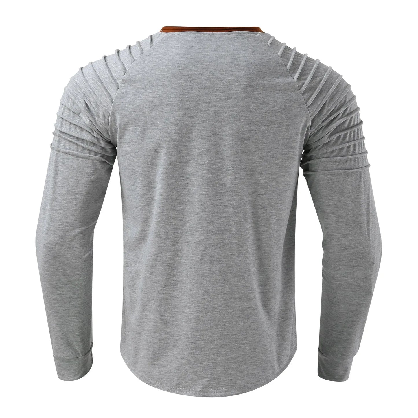 Men's Ruched Long Sleeve T-Shirts Sport Casual Half Button/Round Neck Pullovers Tops Vintage Loose Leisure Slim Clothing