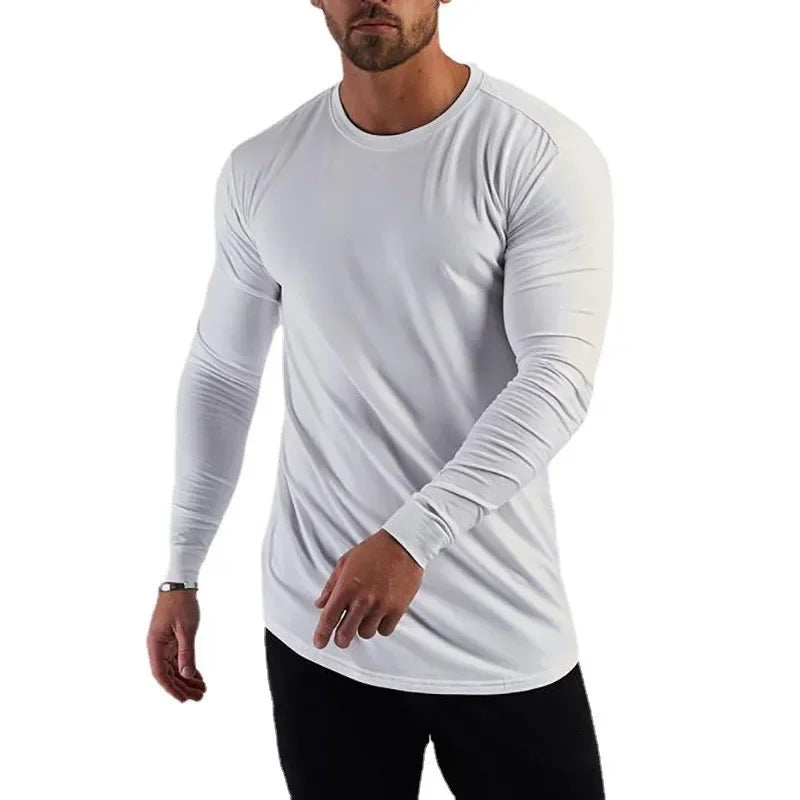 Plain Cotton Breathable Long Sleeve Clothing Gym Fitness Bodybuilding/Sport T-shirts Men's Workout Casual Slim Fit Autumn Shirts