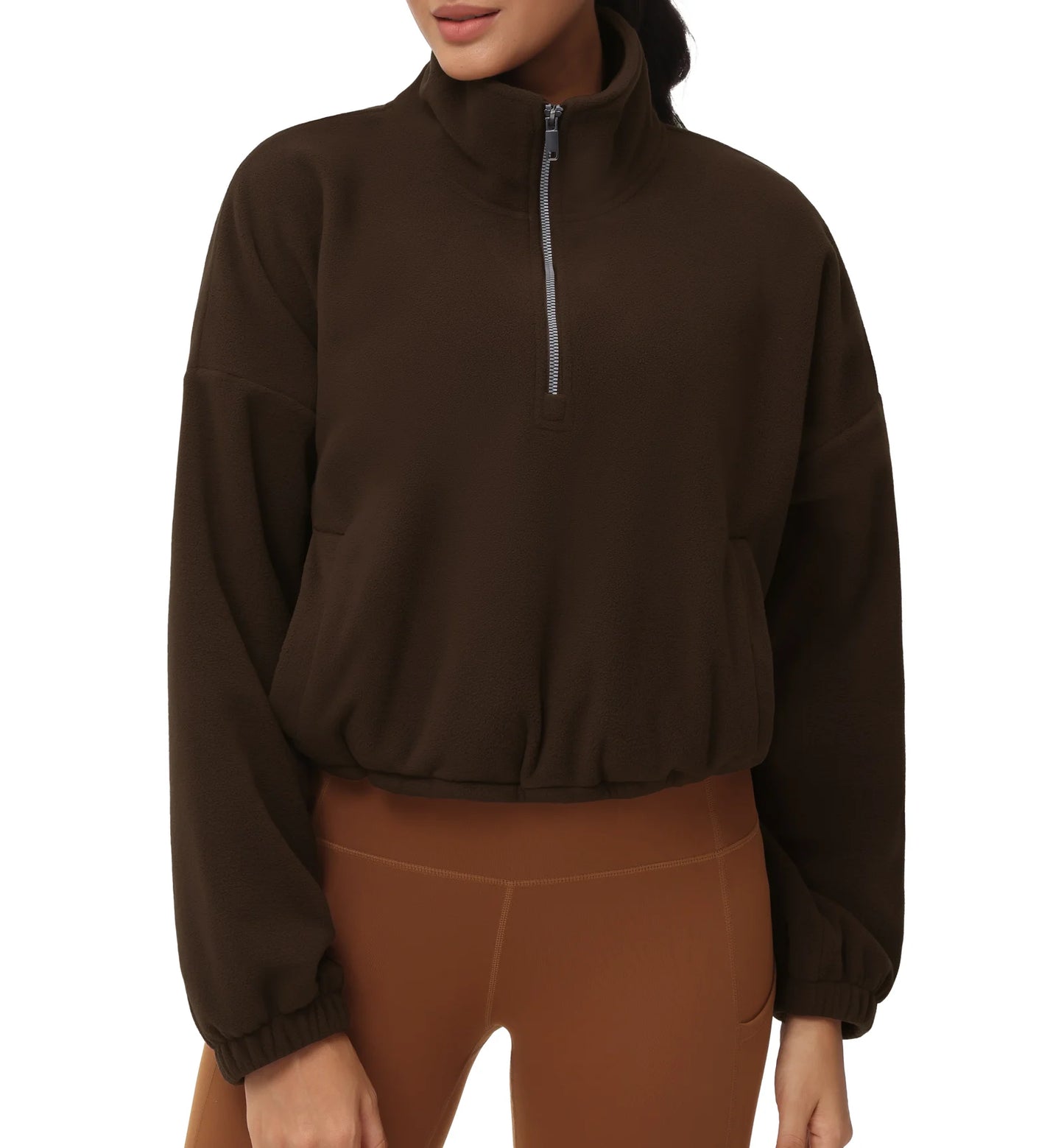 THE GYM PEOPLE Women’s Half Zip Crop Pullover Sweatshirt Fleece/Loose Fit Workout Tops with Pockets Drawstring