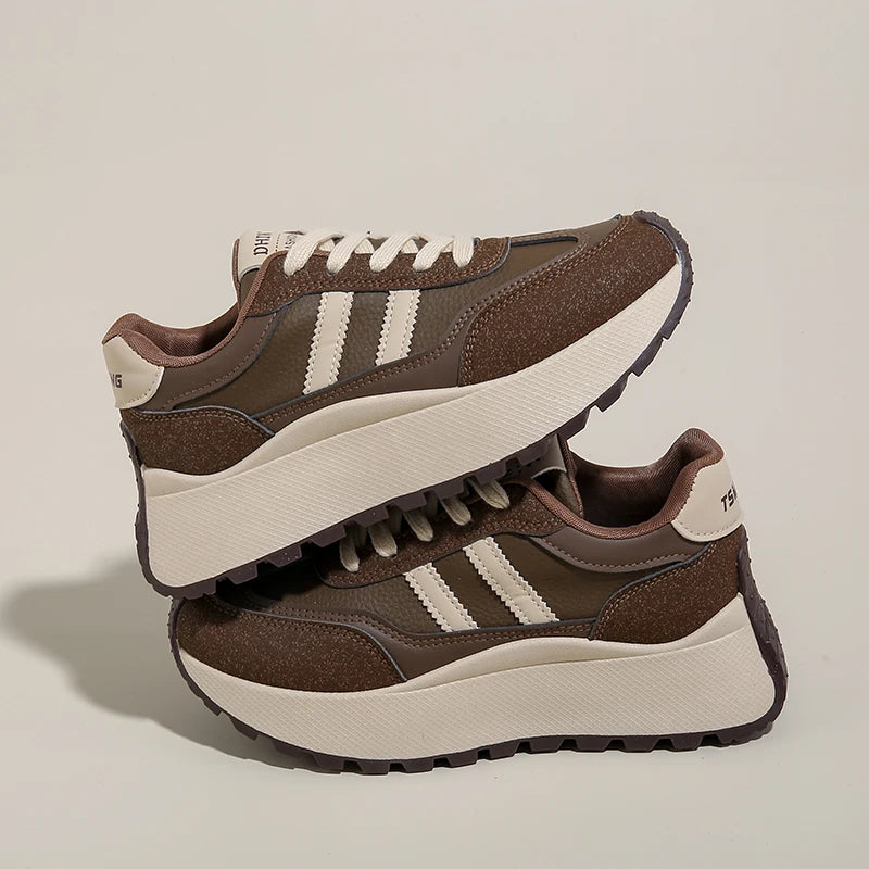 New Summer Autumn Women's Shoes With Thick Sole Casual Board Shoes/Spliced Sports Leather Surface Shoes For Students