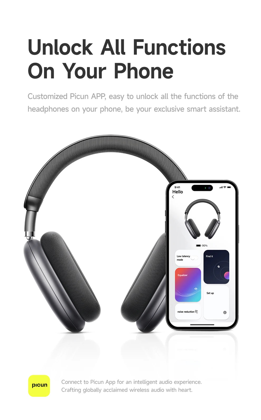 Picun F8 Pro ANC Wireless Headphones 3D Spatial Audio Head Tracking/52dB ANC HIFI Bluetooth Headset ENC HD Mic Low-Latency APP