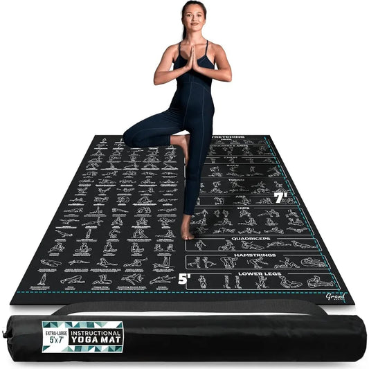 Extra-Large Instructional Yoga Mat with Poses Printed On It/3X Bigger & 2X Wider than Regular Workout Mats