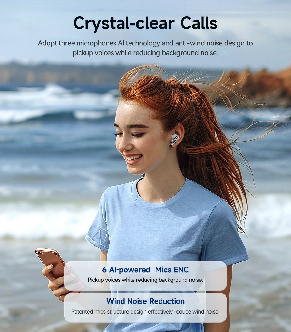 QCY Melobuds N50 ANC Bluetooth 5.4 Wireless Earphones Active Noise Cancellation/6 Mics Clear Call Earbuds Multipoint Connection